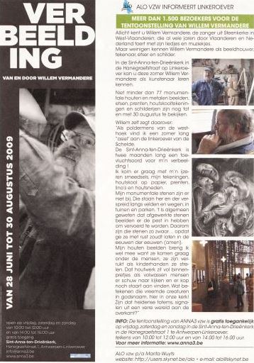 ANNA3 in de pers | 12 augustus 2009 | Huis aan Huis | Meer dan 1500 bzoekers voor de tentoonstelling van Willem Vermandere